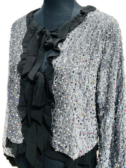 CARDIGAN IN CINIGLIA ARGENTATO CON PAILLETTES