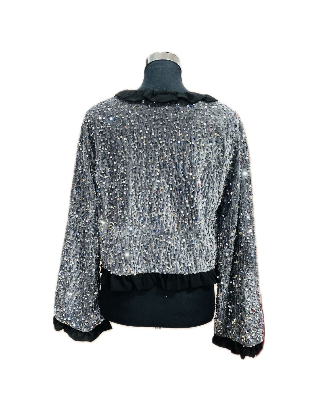 CARDIGAN IN CINIGLIA ARGENTATO CON PAILLETTES