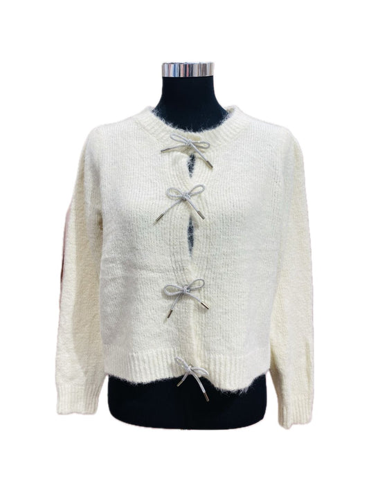 CARDIGAN PANNA CON FIOCCHI STRASS