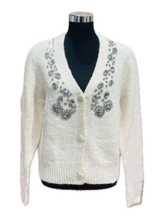 CARDIGAN PANNA CON STRASS GIOIELLO