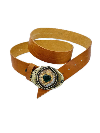 CINTURA IN PELLE CON FIBBIA CUORE SACRO Verde