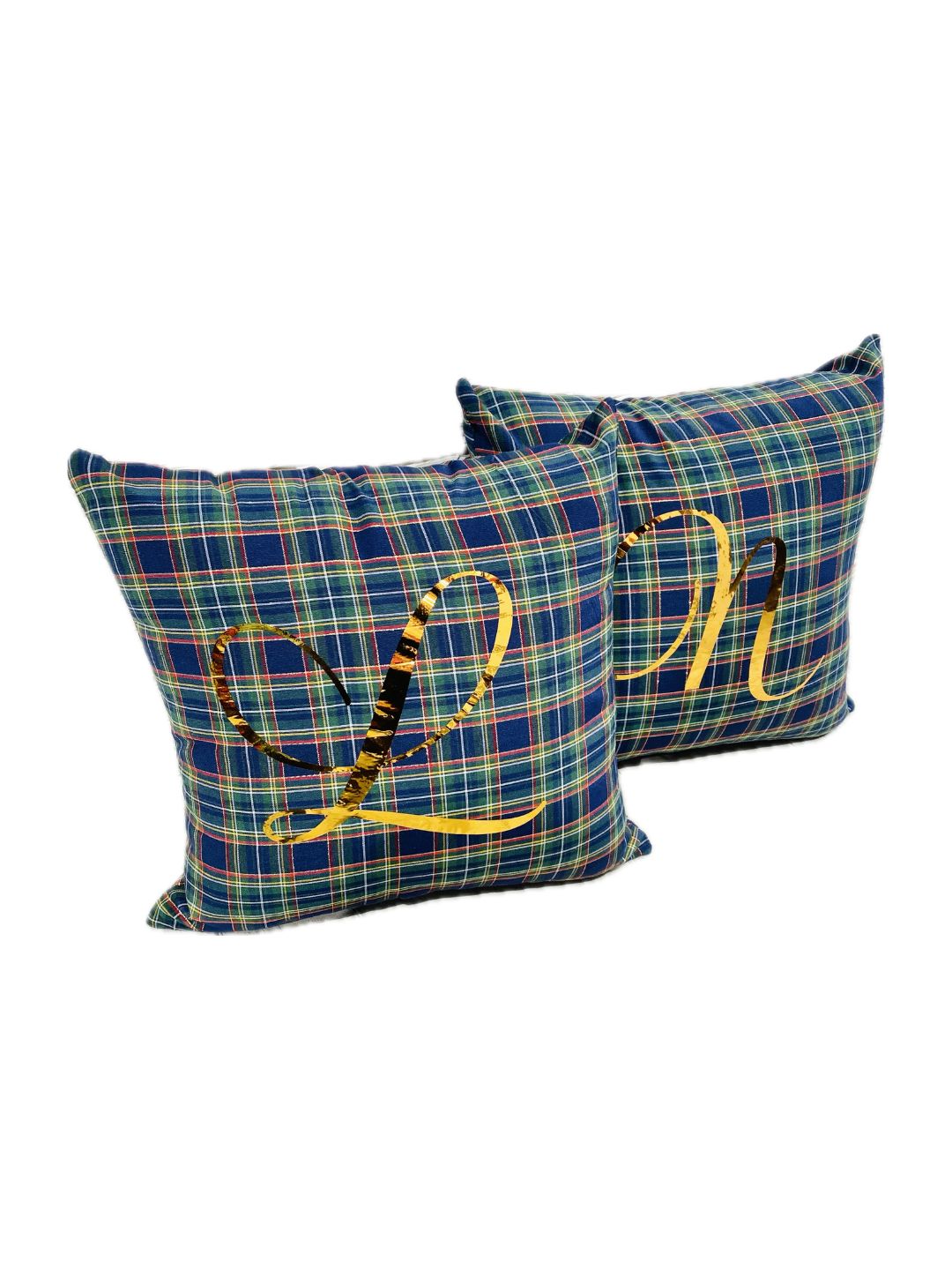 CUSCINO TARTAN BLU CON INIZIALE