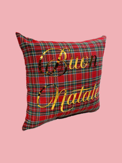 CUSCINO TARTAN ROSSO BUON NATALE