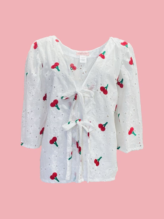 Camicia Fiocchi Scollo a V Pizzo San gallo con Ciliegie Ribes of LOVE