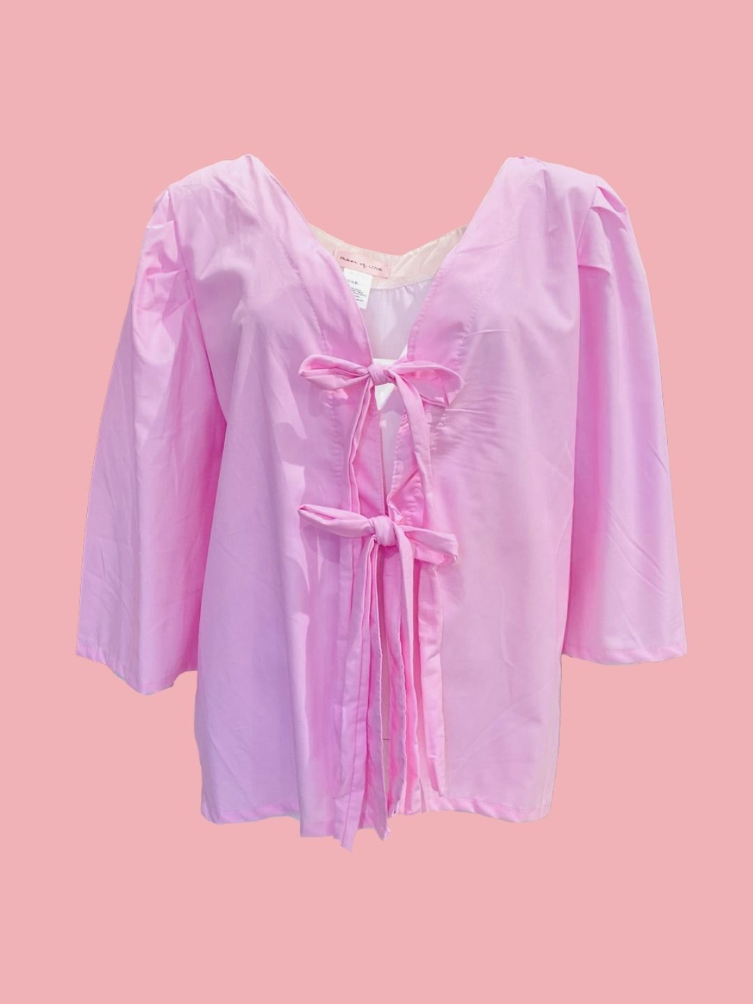 Ribes of LOVE Pink Vichy V-Neck Bow Shirt