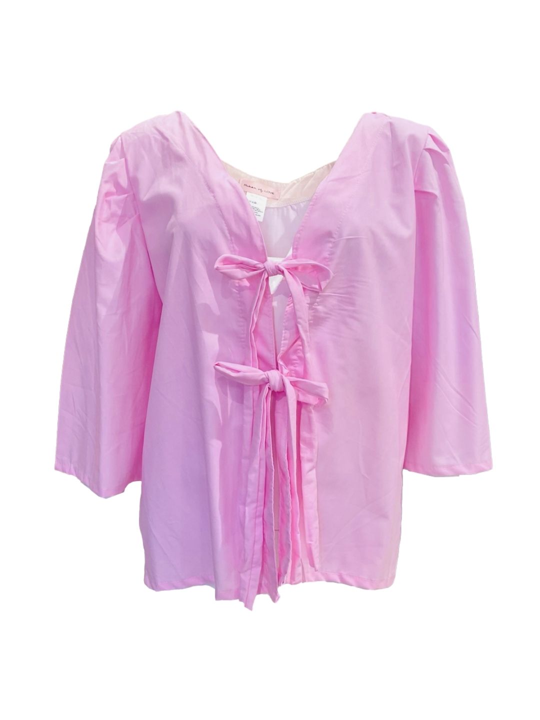 Ribes of LOVE Pink Vichy V-Neck Bow Shirt