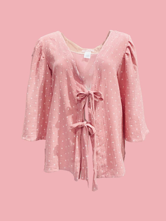 Camicia Fiocchi Scollo a V Rosa con Stelle Ribes of LOVE