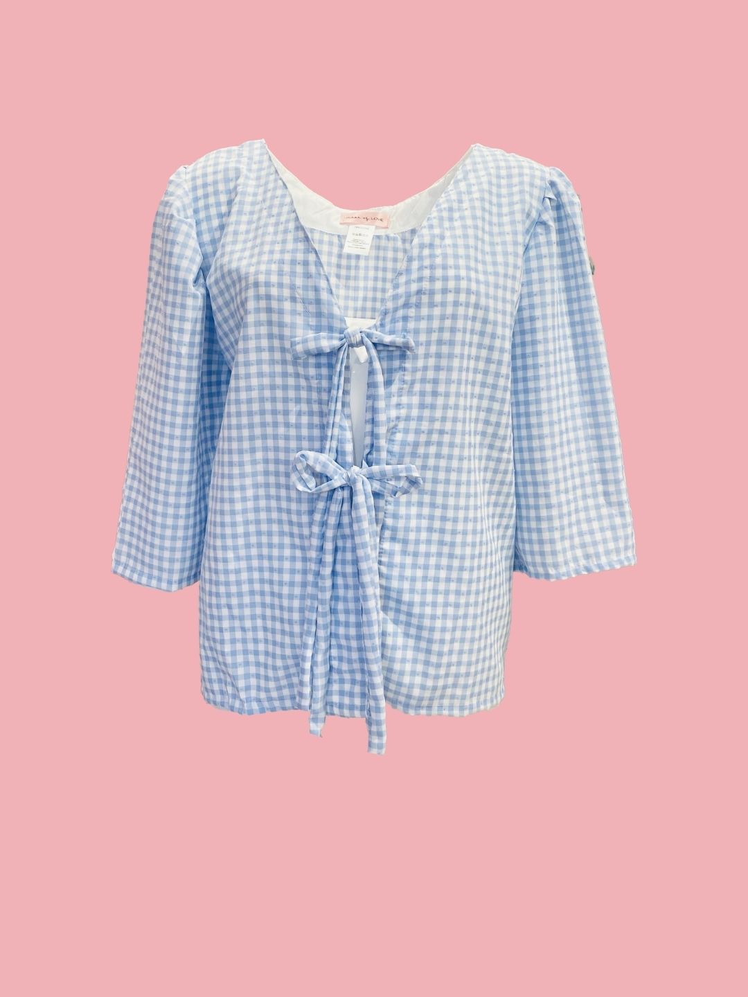 Camicia Fiocchi Scollo a V Vichy Azzurro Ribes of LOVE