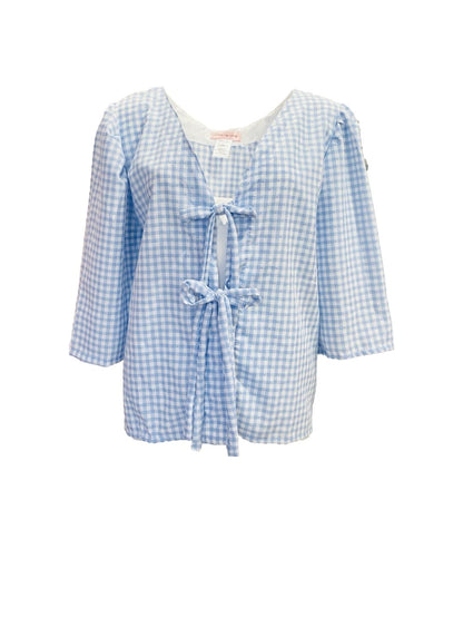 Camicia Fiocchi Scollo a V Vichy Azzurro Ribes of LOVE