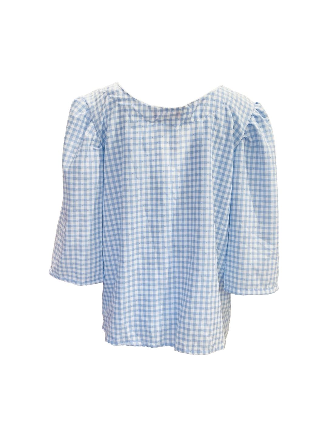 Camicia Fiocchi Scollo a V Vichy Azzurro Ribes of LOVE