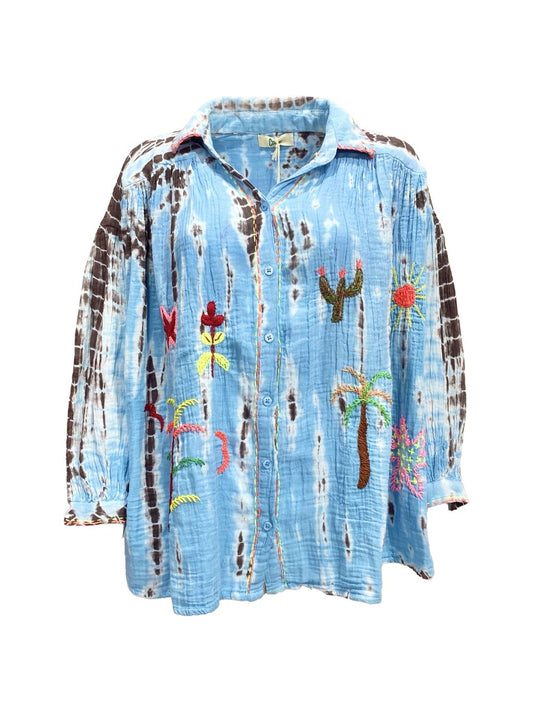 Camicia Ricamata Tie-Dye Azzurra - Stile Boho Chic