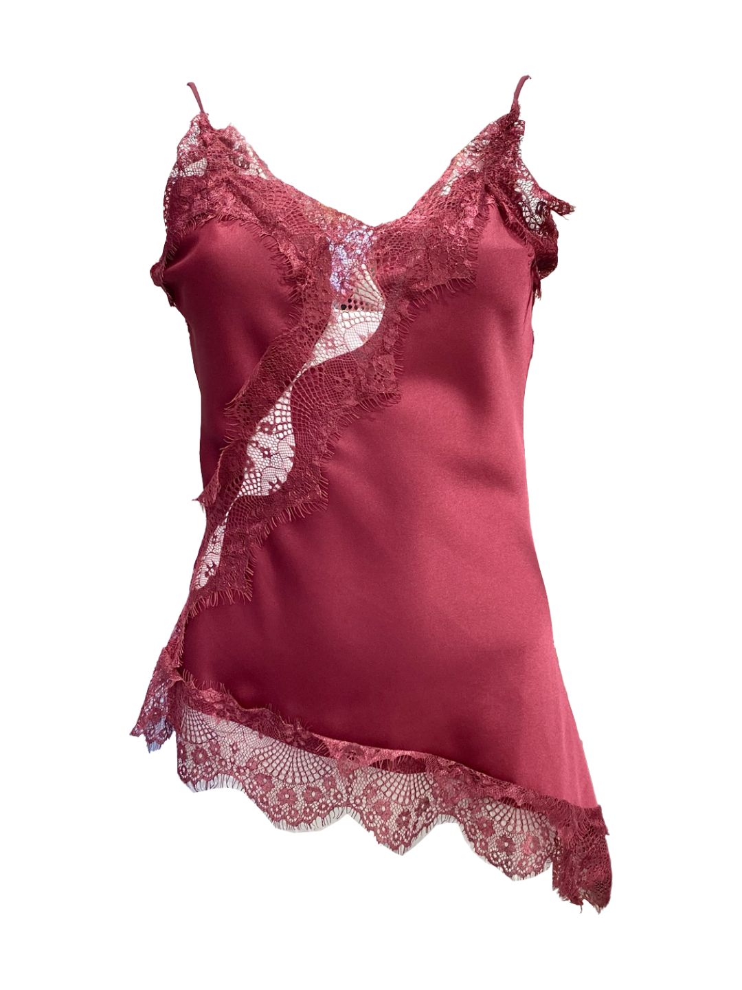Canotta Asimmetrica Satinata con Pizzo Bordeaux 316