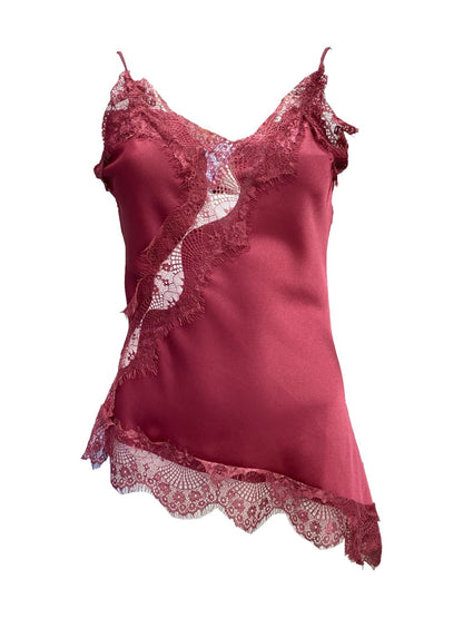 Canotta Asimmetrica Satinata con Pizzo Bordeaux 316