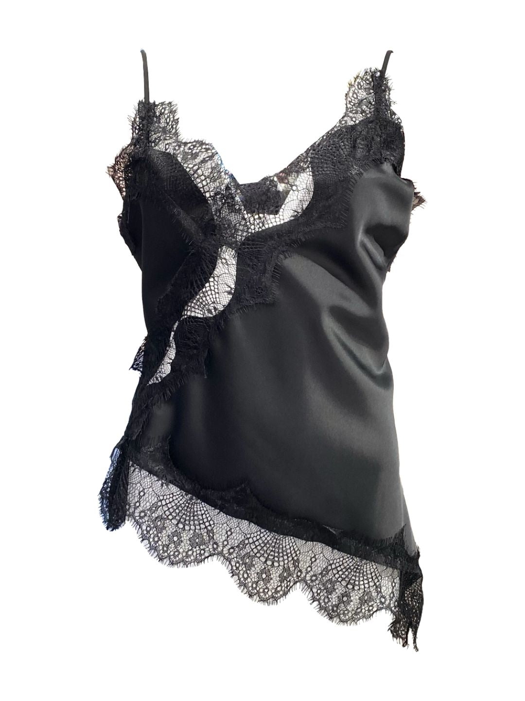 Canotta Asimmetrica Satinata con Pizzo Nera 316