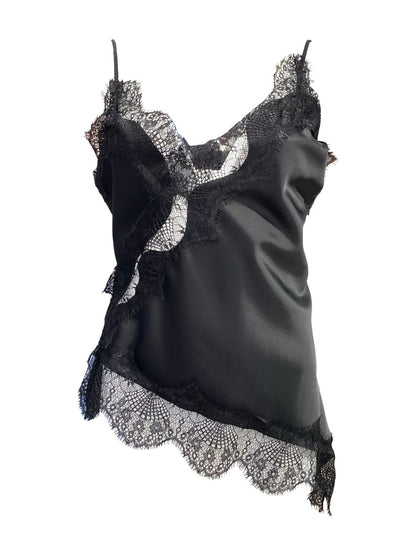 Canotta Asimmetrica Satinata con Pizzo Nera 316