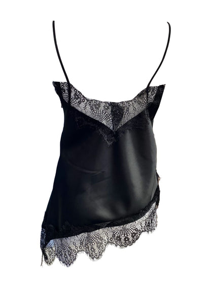 Canotta Asimmetrica Satinata con Pizzo Nera 316