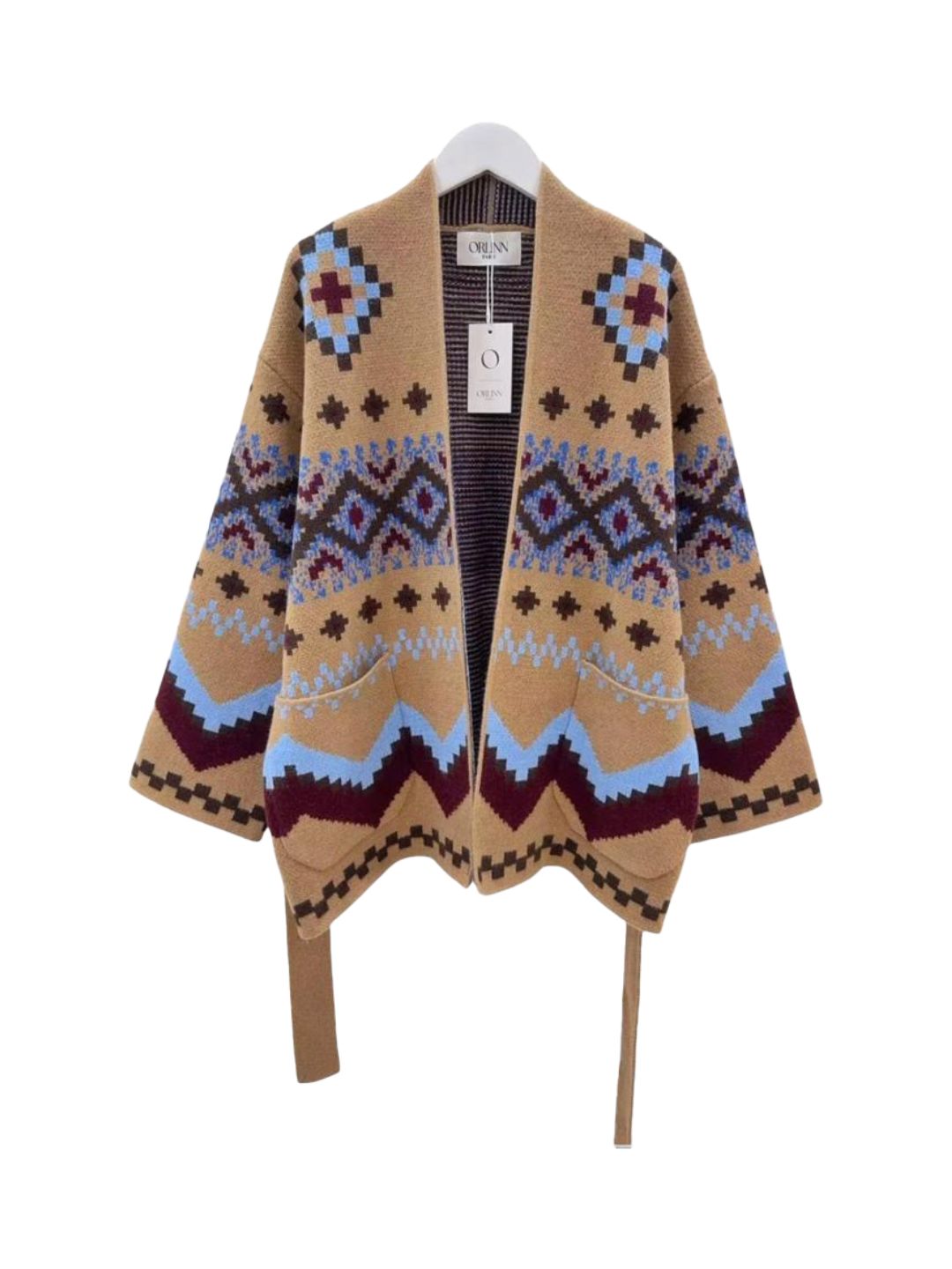 Cardigan Azteco Nocciola Bordeaux e Azzurro  505