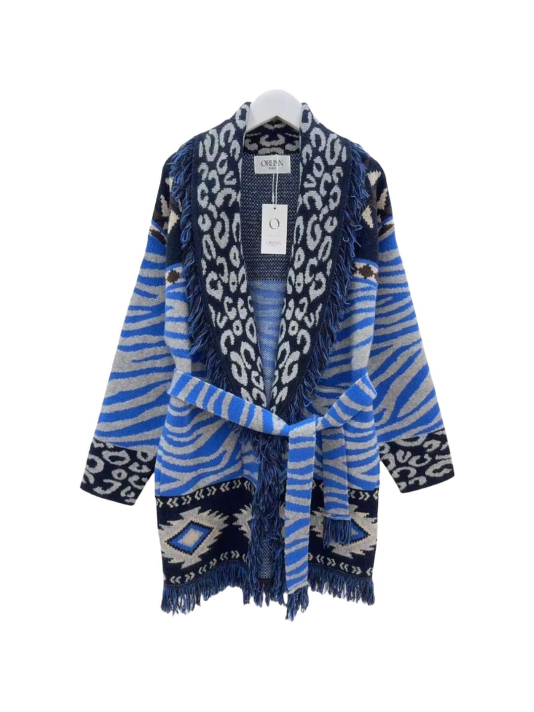 Cardigan Azteco Zebrato e Maculato Grigio Blu Royal e Blu Notte  382