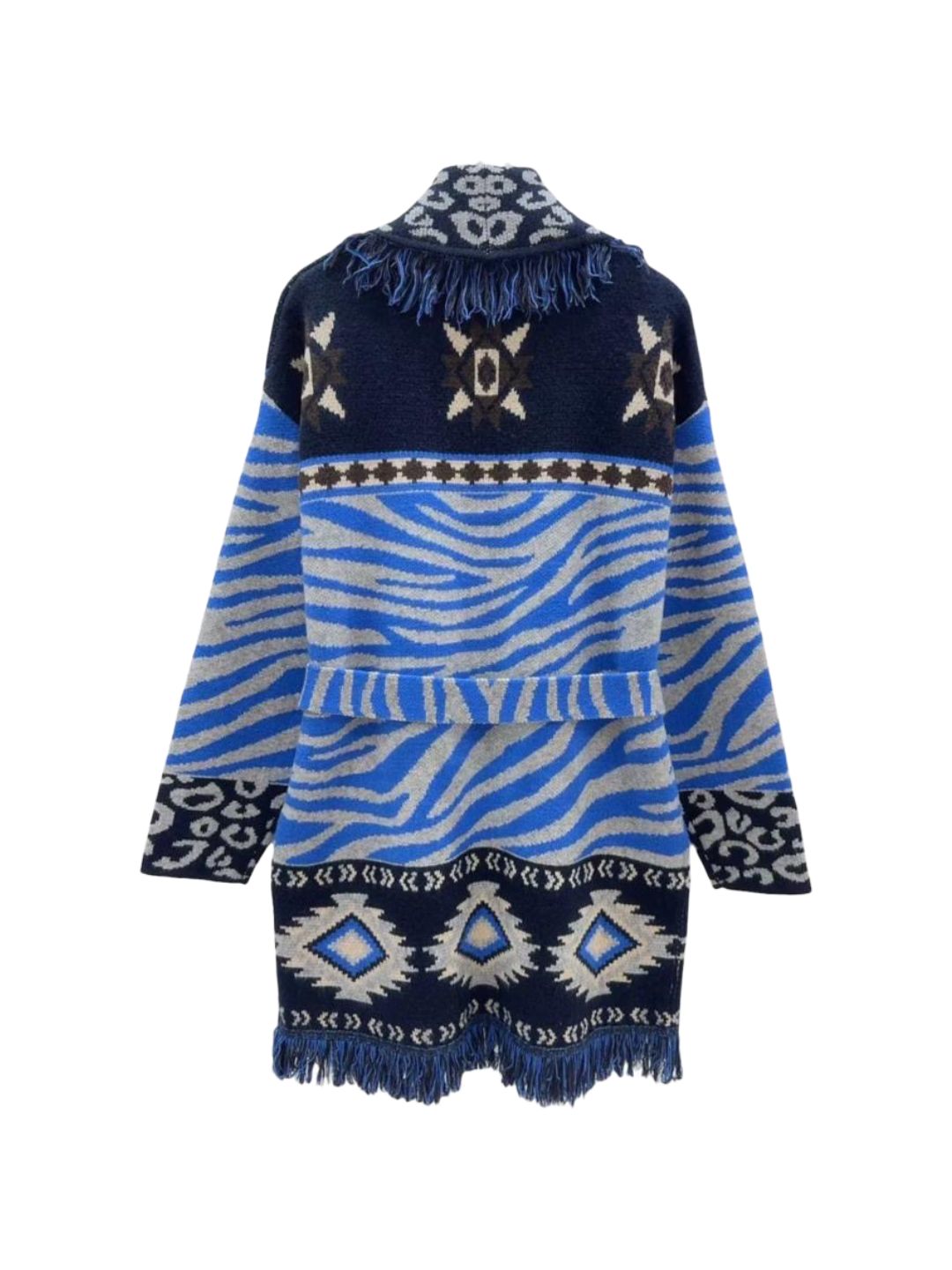 Cardigan Azteco Zebrato e Maculato Grigio Blu Royal e Blu Notte  382