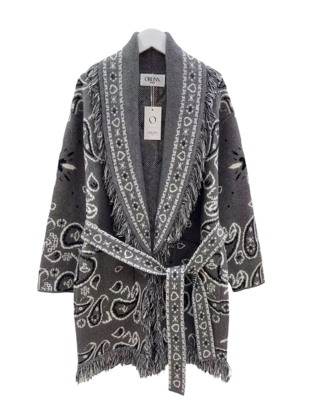 Cardigan Bandana con Frange Grigio Antracite