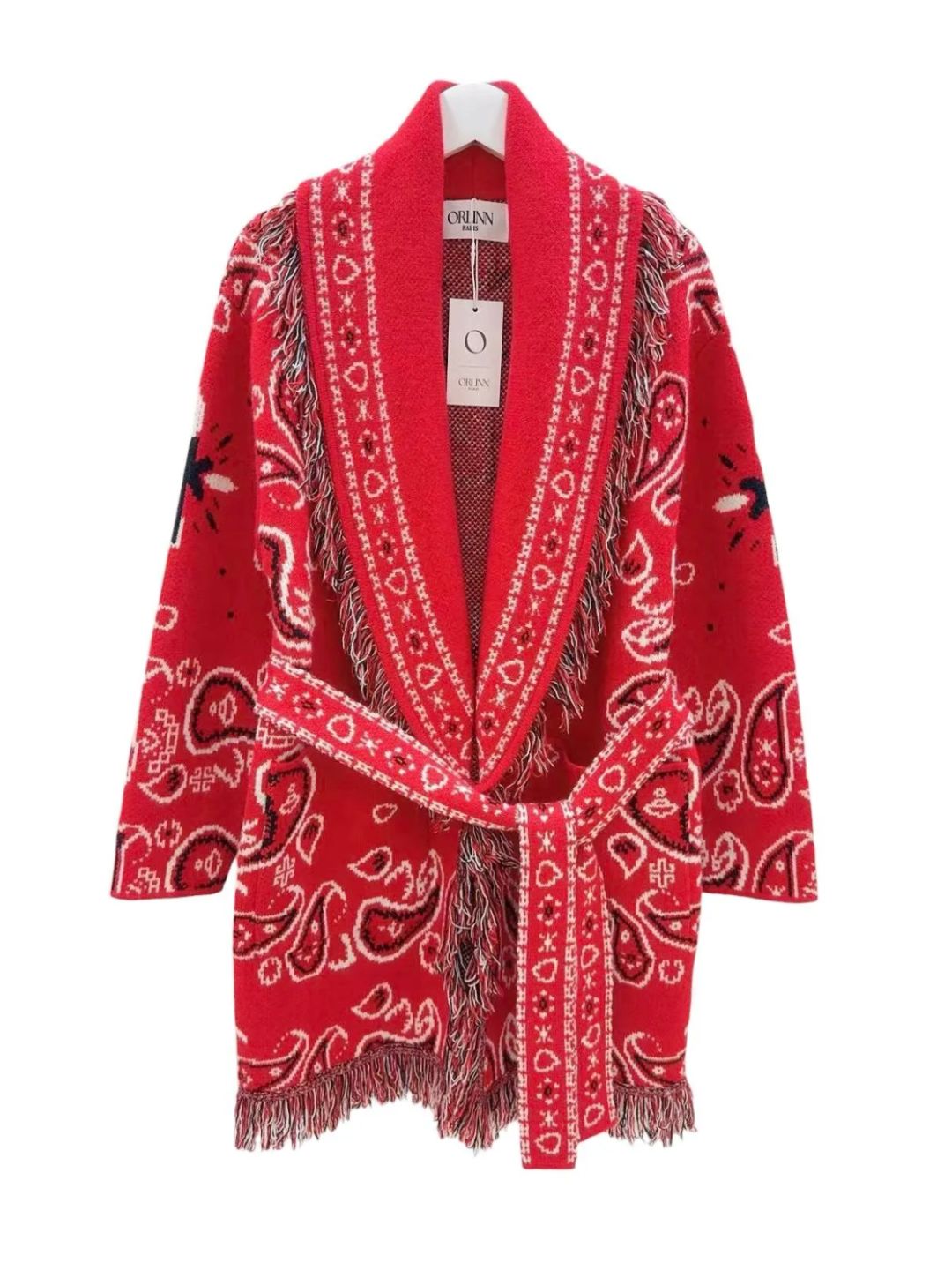 Cardigan Bandana con Frange Rosso