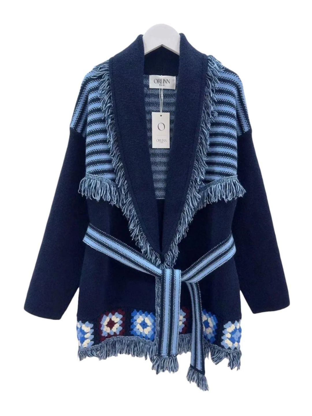 Aztec Cardigan with Fringes in Cream, Burgundy, and Black 357
