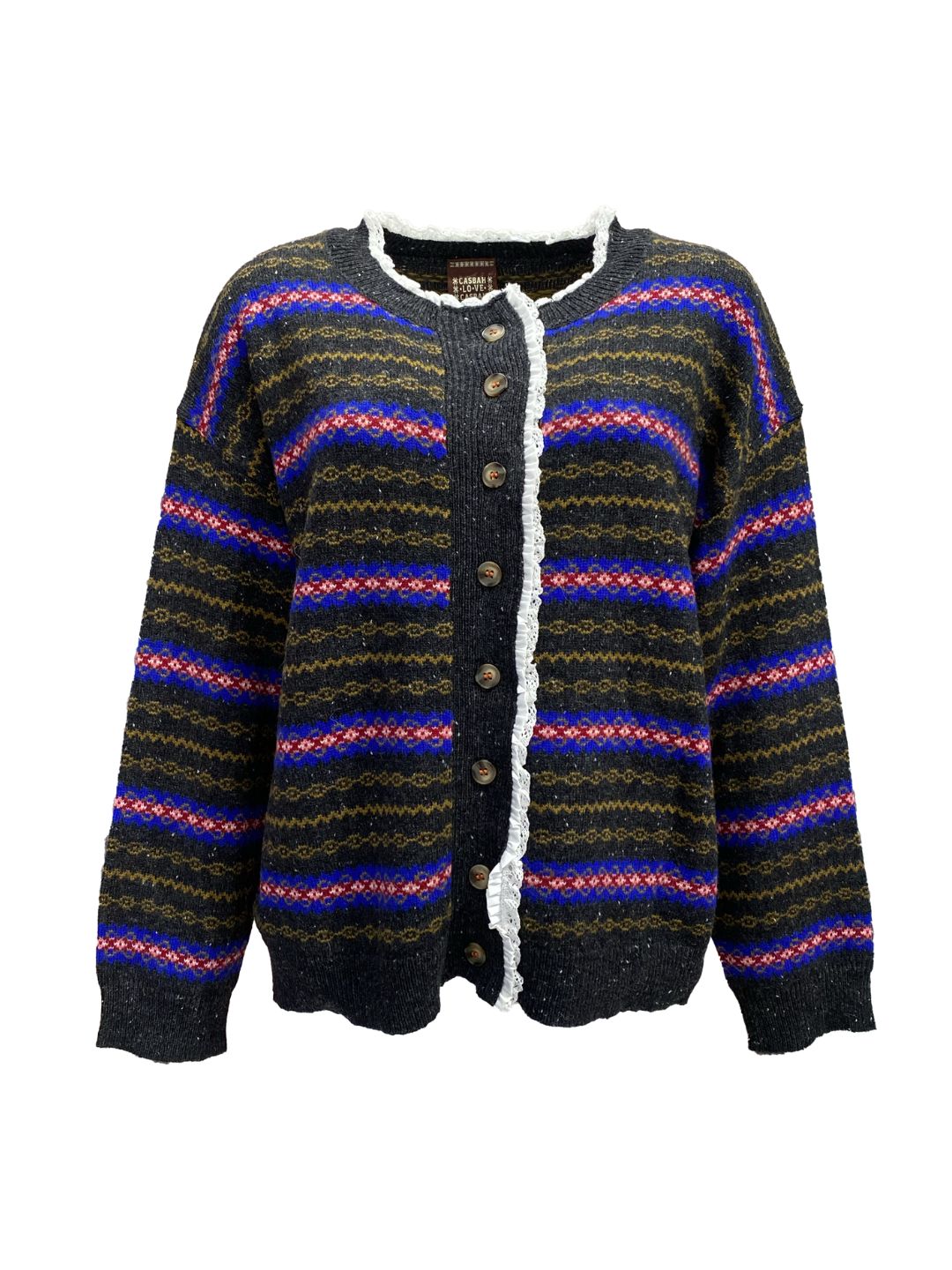 Cardigan Maina Fantasia Multicolor con Pizzo Bianco Casbah Love