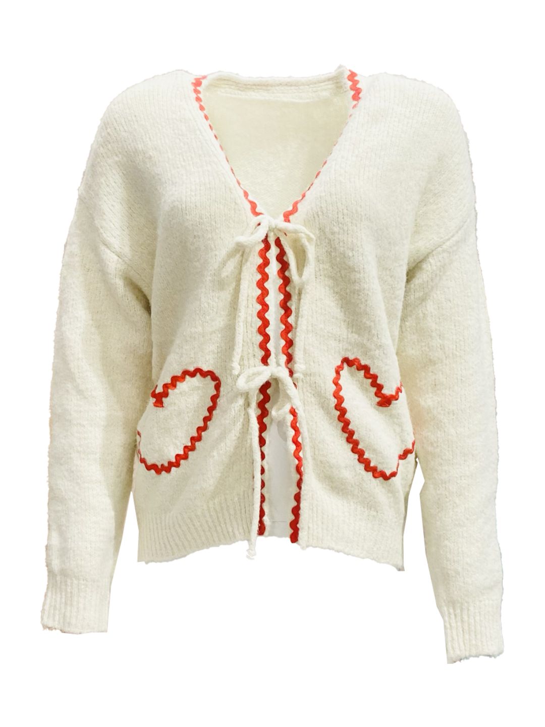 Cardigan Panna con Cuori Rossi