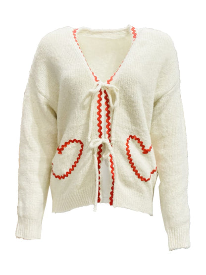 Cardigan Panna con Cuori Rossi