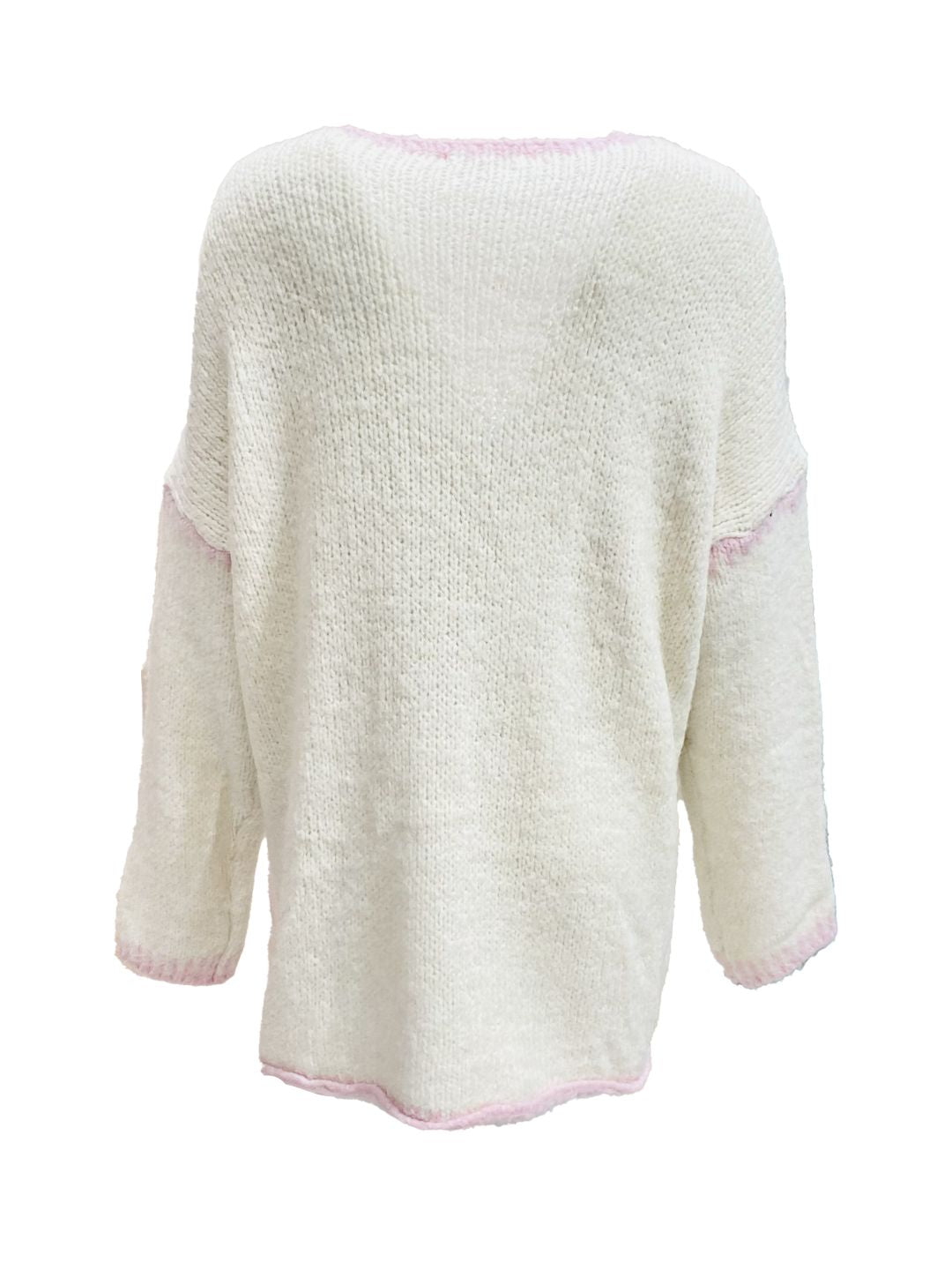 Cardigan Panna con Rifiniture Rosa