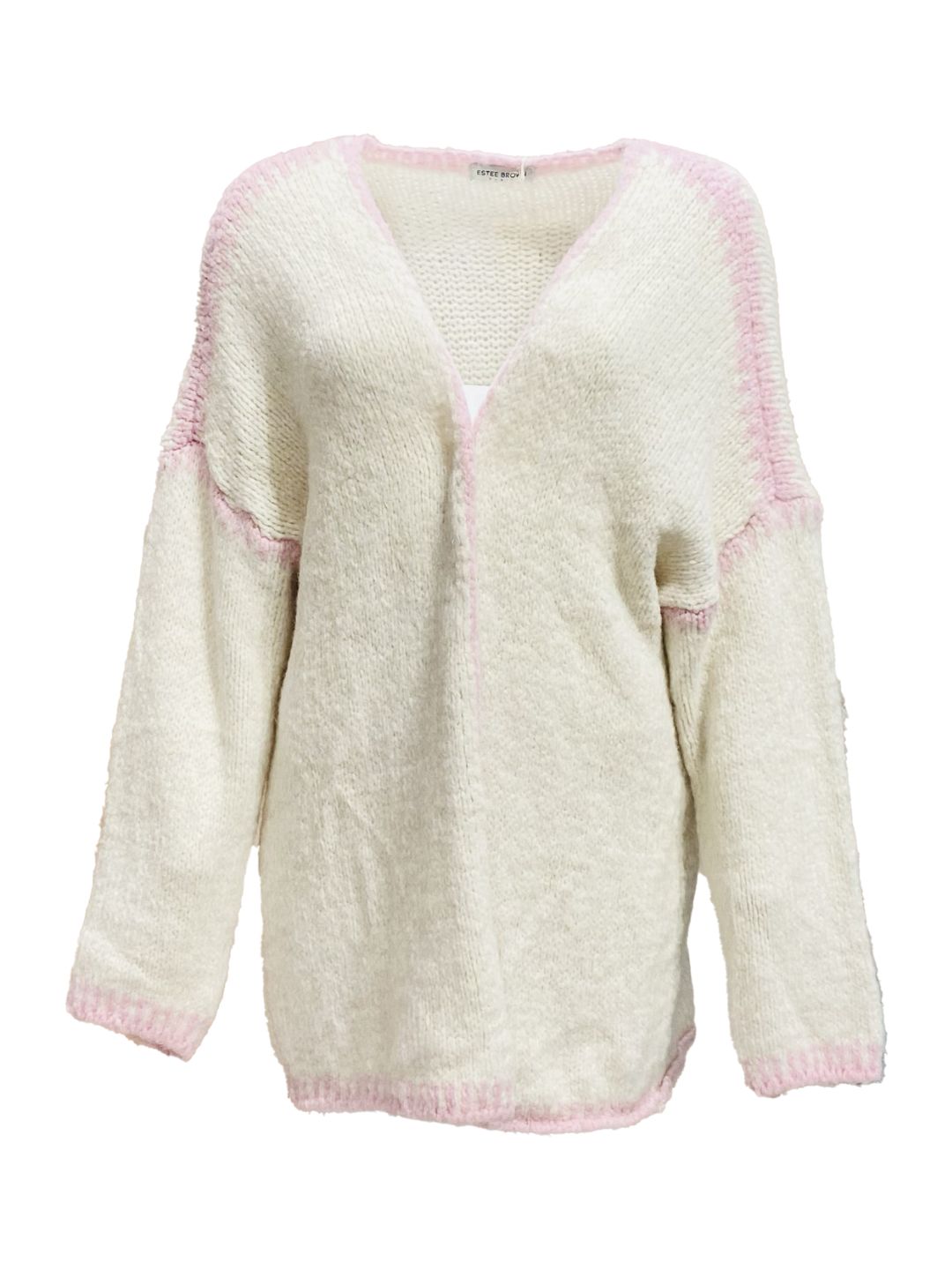 Cardigan Panna con Rifiniture Rosa