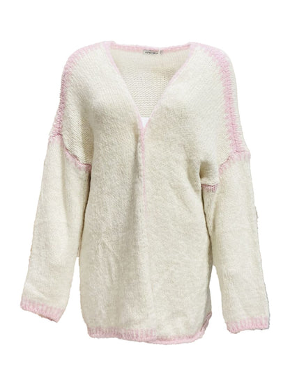 Cardigan Panna con Rifiniture Rosa