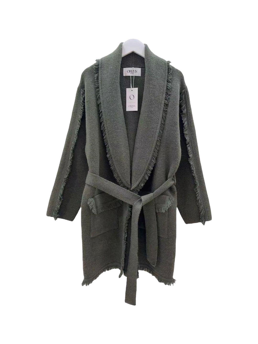 Cardigan con Frange Verde Militare 313
