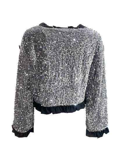 Cardigan in Ciniglia Argentato con Paillettes