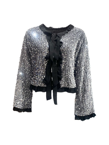Cardigan in Ciniglia Argentato con Paillettes