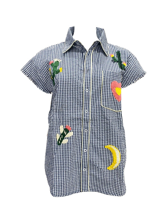 Camicia Vichy Blu con Ricami