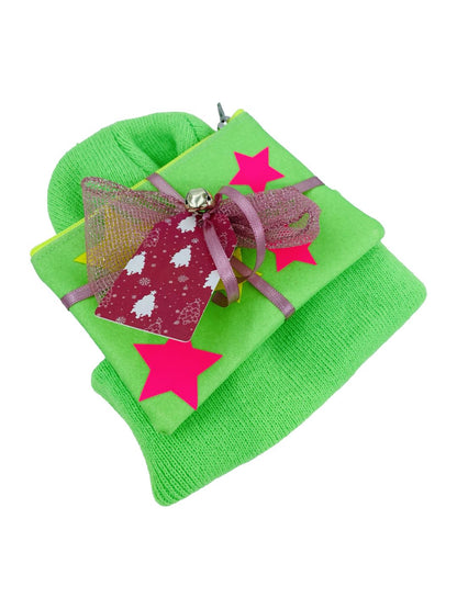 Confezione Natalizia CAPPELLO FLUO+POCHETTE GLITTER FLUO 🎁