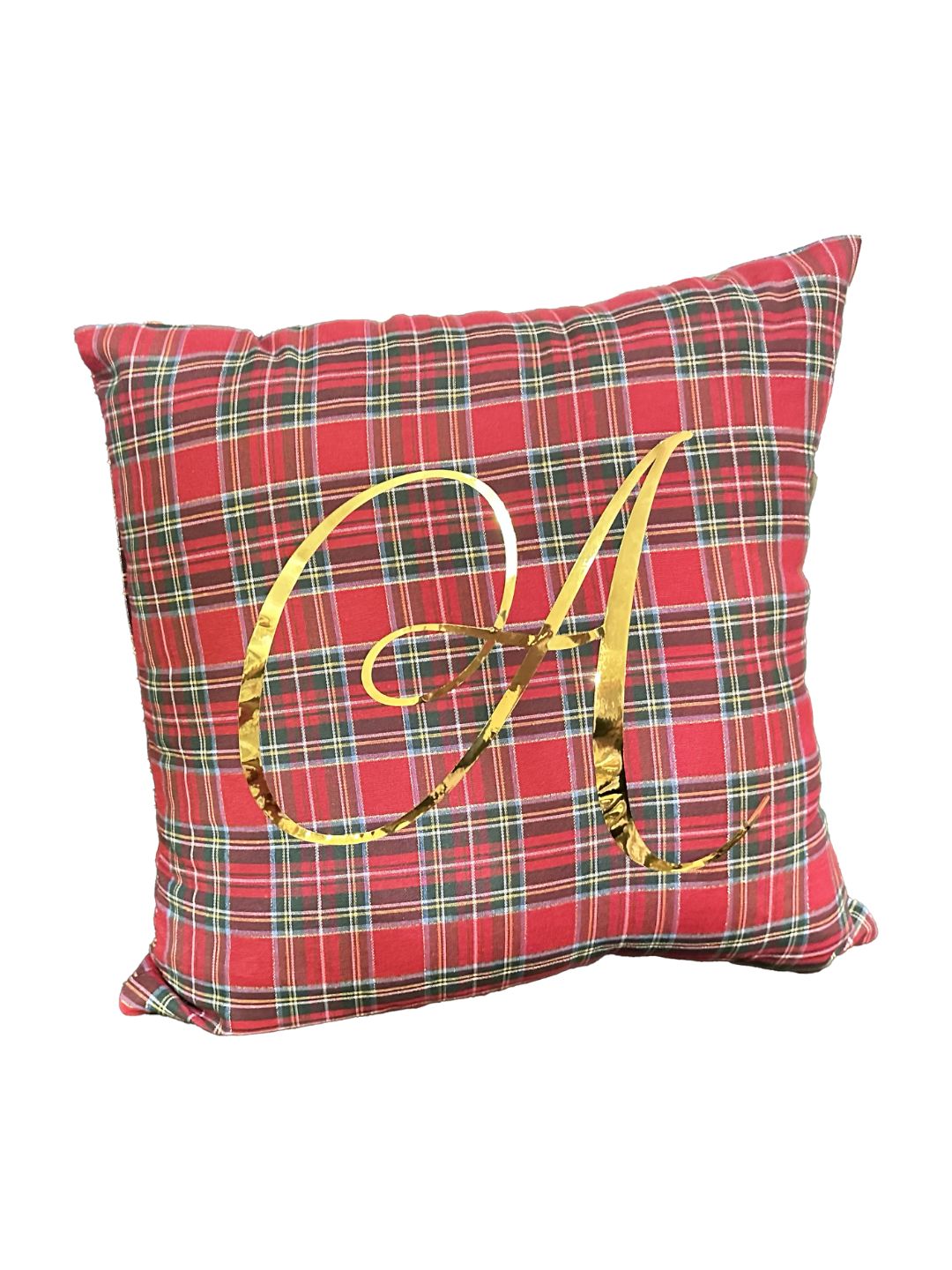 Copri cuscino in tartan scozzese rosso con iniziale oro ✨