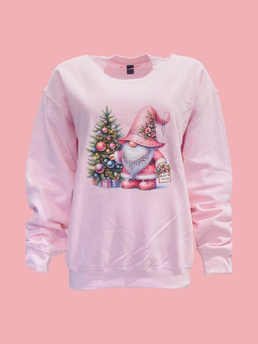 Pink Gnome Christmas Tree Sweatshirt Ribes of LOVE