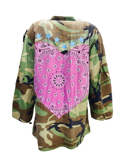 GIACCA MILITARE VINTAGE Cuore Bandana Rosa Ribes of LOVE