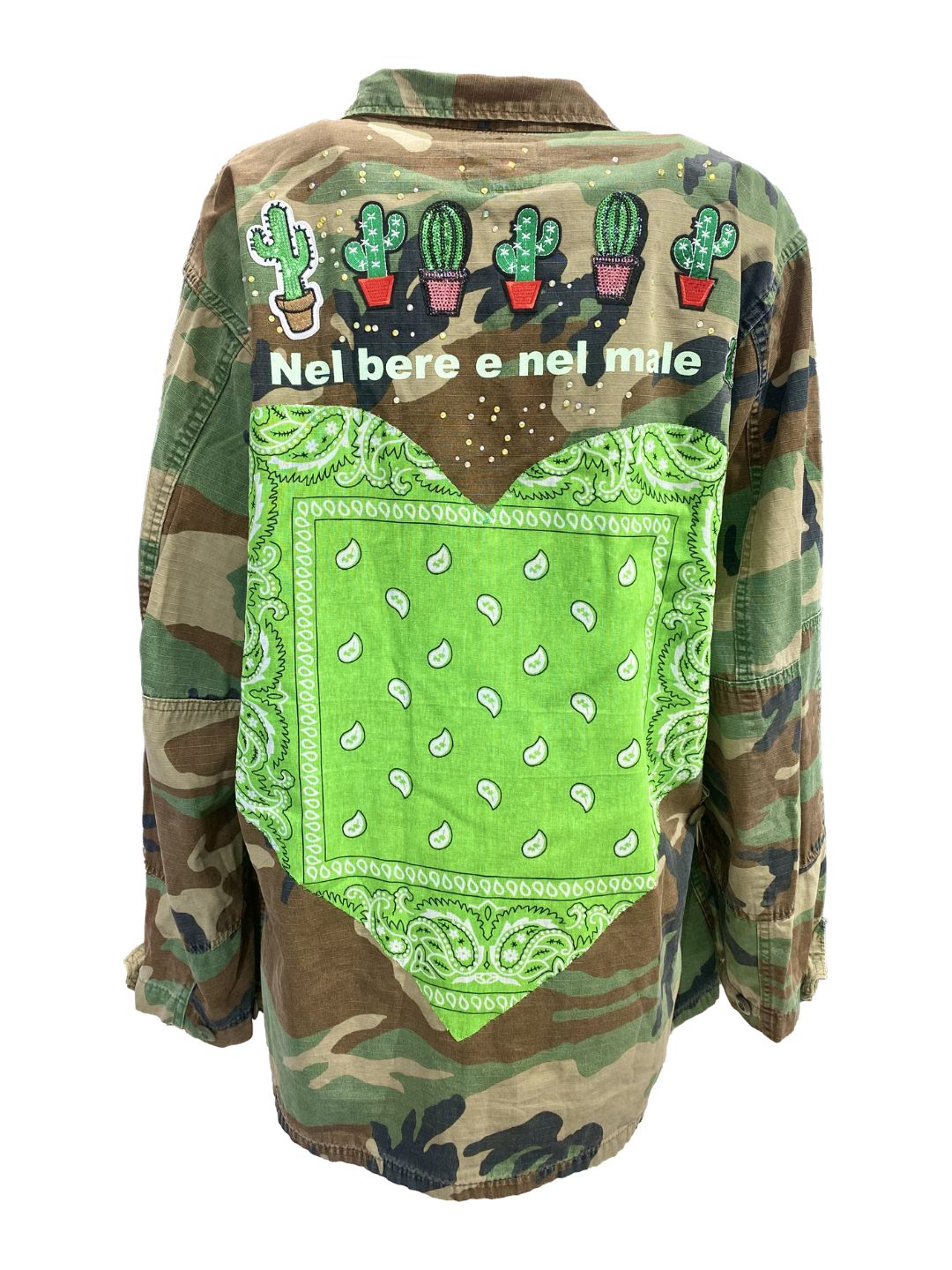 GIACCA MILITARE VINTAGE Cuore Bandana Verde Lime Mod.1 Ribes of LOVE