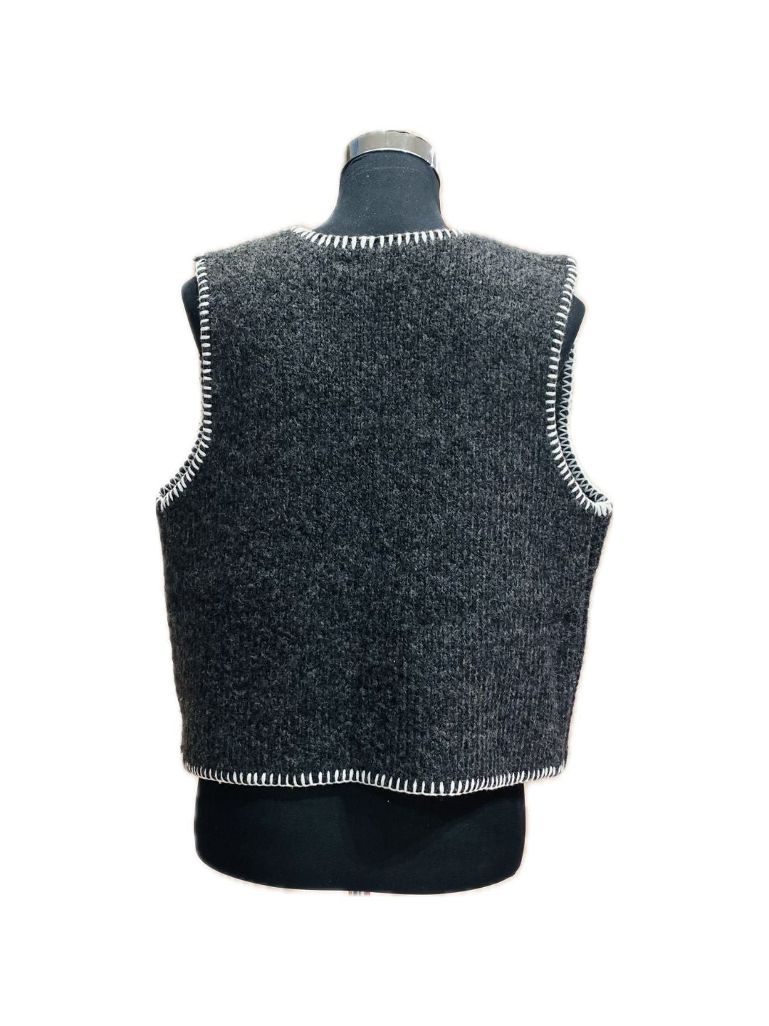 GILET MAGLIA GRIGIO SCURO RICAMATO