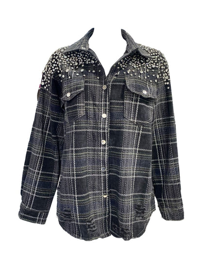 Giacca-Camicia in Denim Nera con Strass 0773