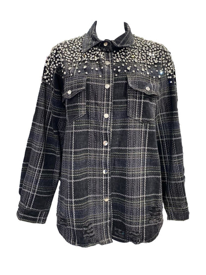 Giacca-Camicia in Denim Nera con Strass 0773