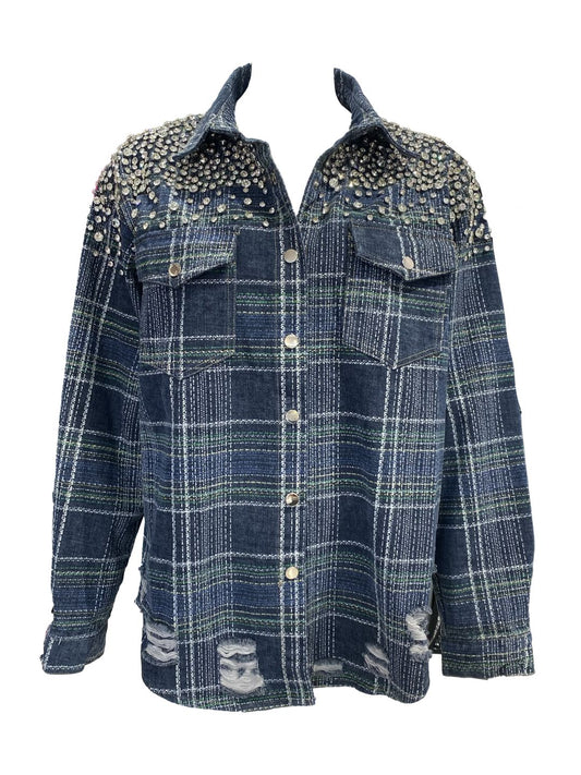 Giacca-Camicia in Denim con Strass 0773