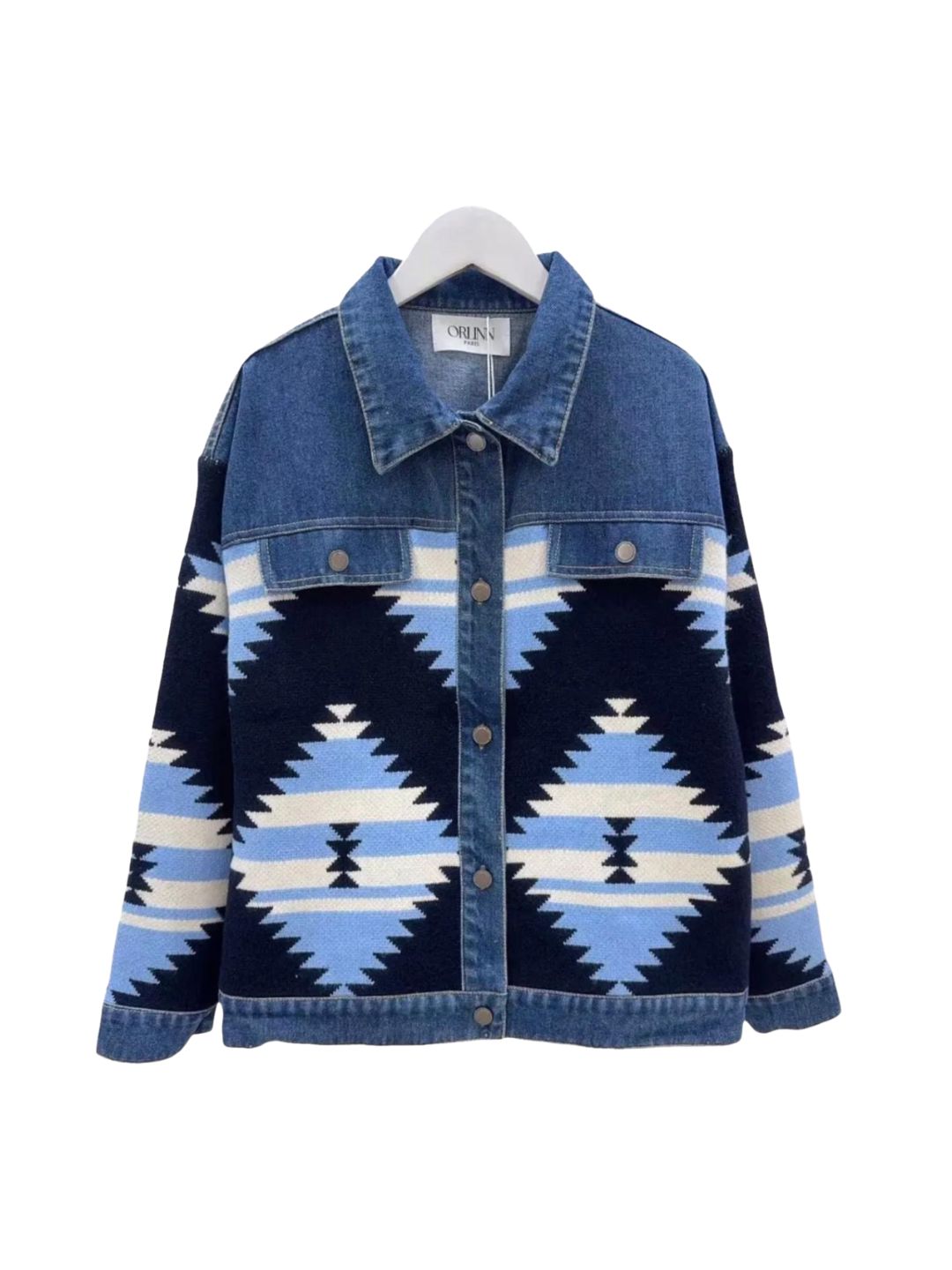 Giacca Azteco Denim & Jacquard  Blu Azzurro Panna 527
