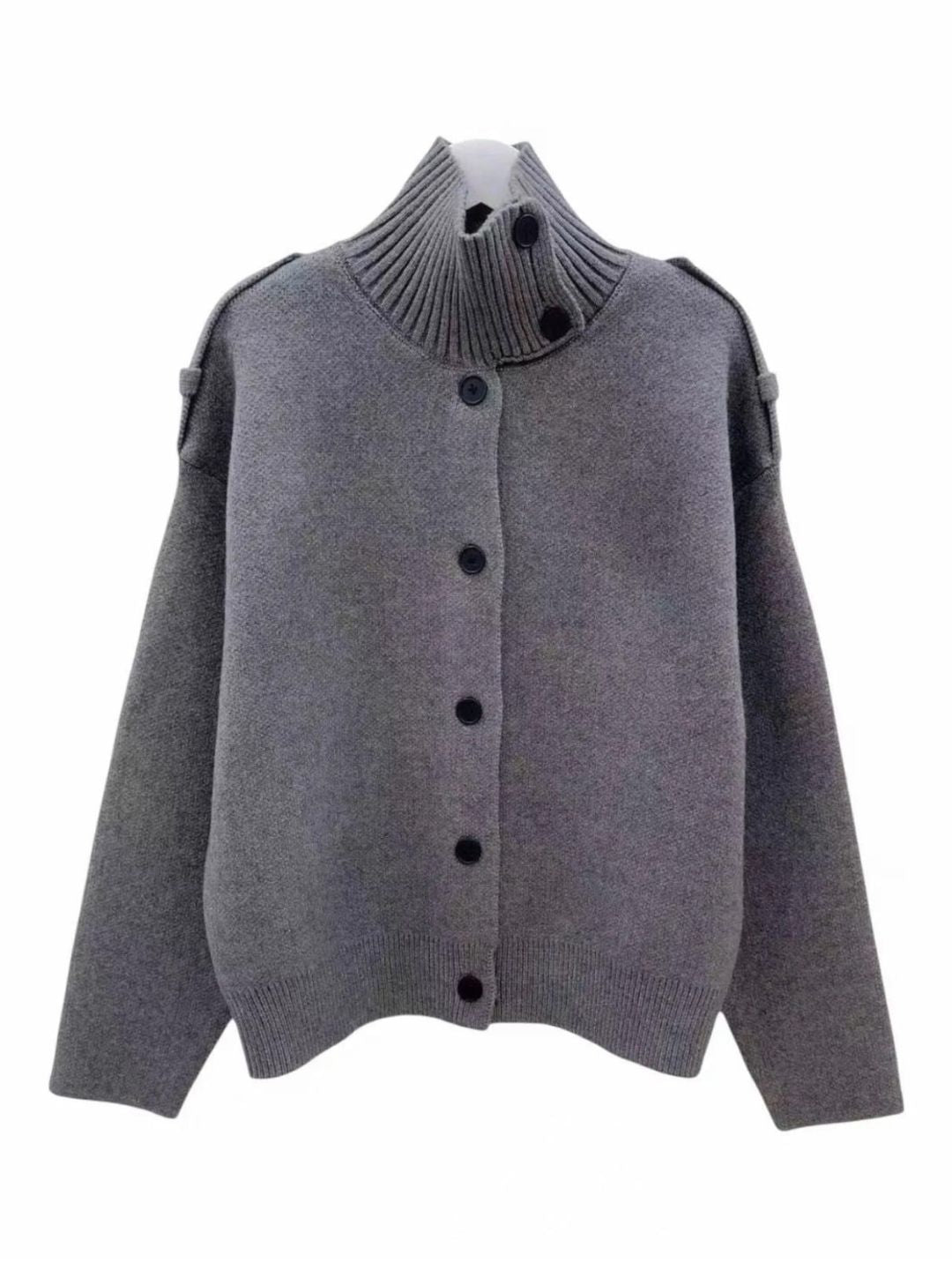 Giacca Cardigan Collo Alto Grigio Scuro 501