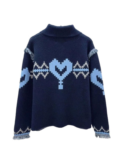 Giacca Cuore Azteco con Frange Blu Notte 356