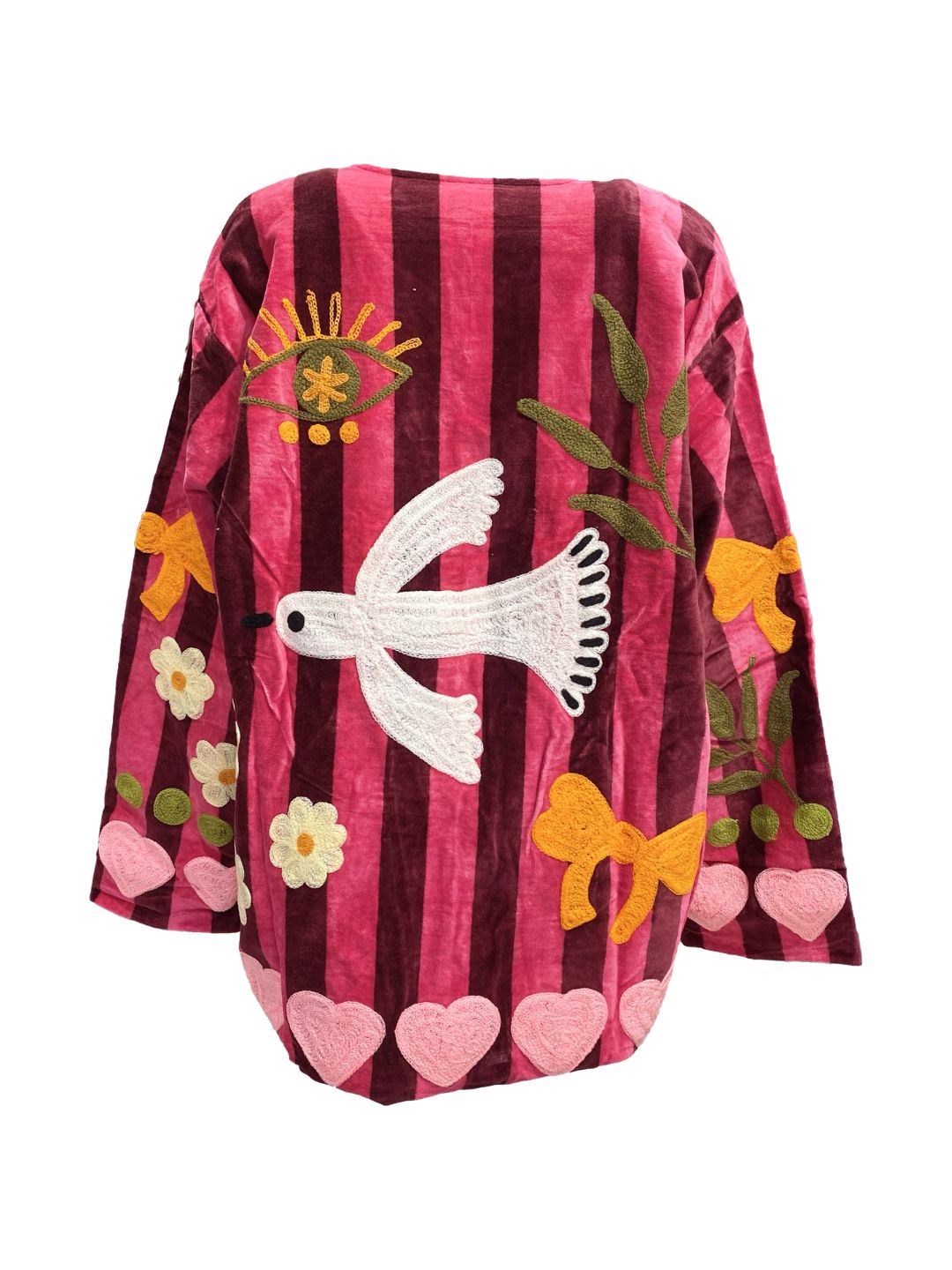 Giacca Suzani Birds in velluto rosa a righe
