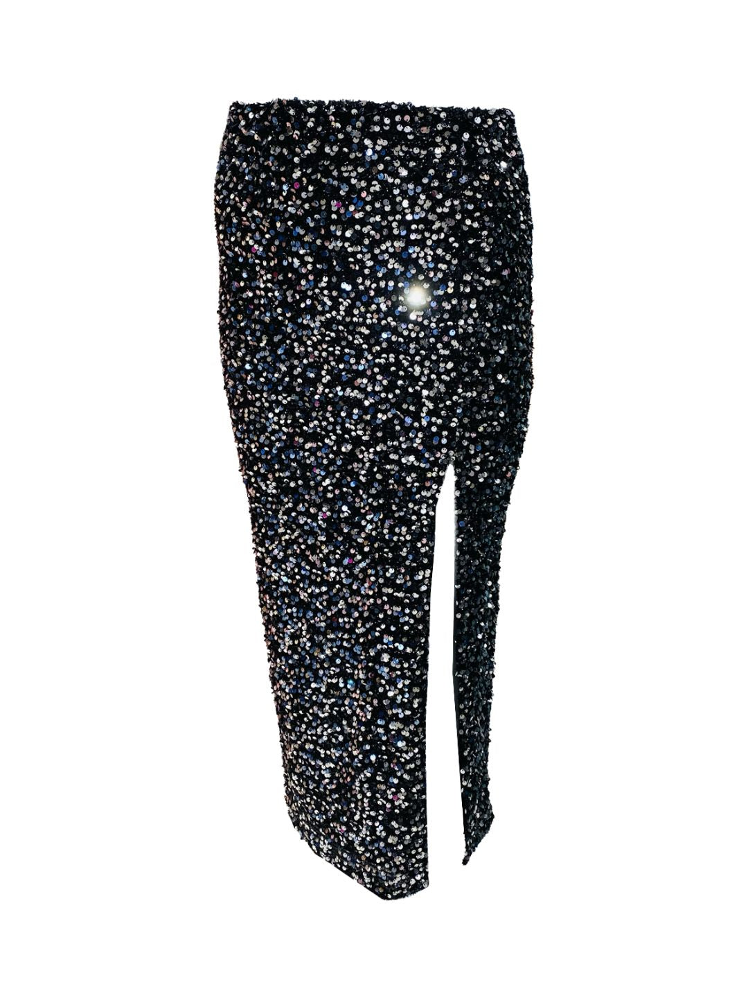 Gonna Lunga Base Nera Pailettes Argento